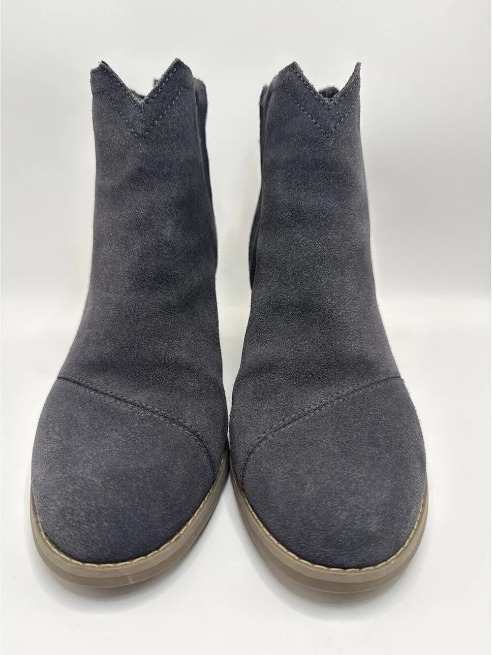 TOMS Clare Wedge Bootie Womens Dark Gray Suede Ankle Boots Side Zip Size 7 NWOB
